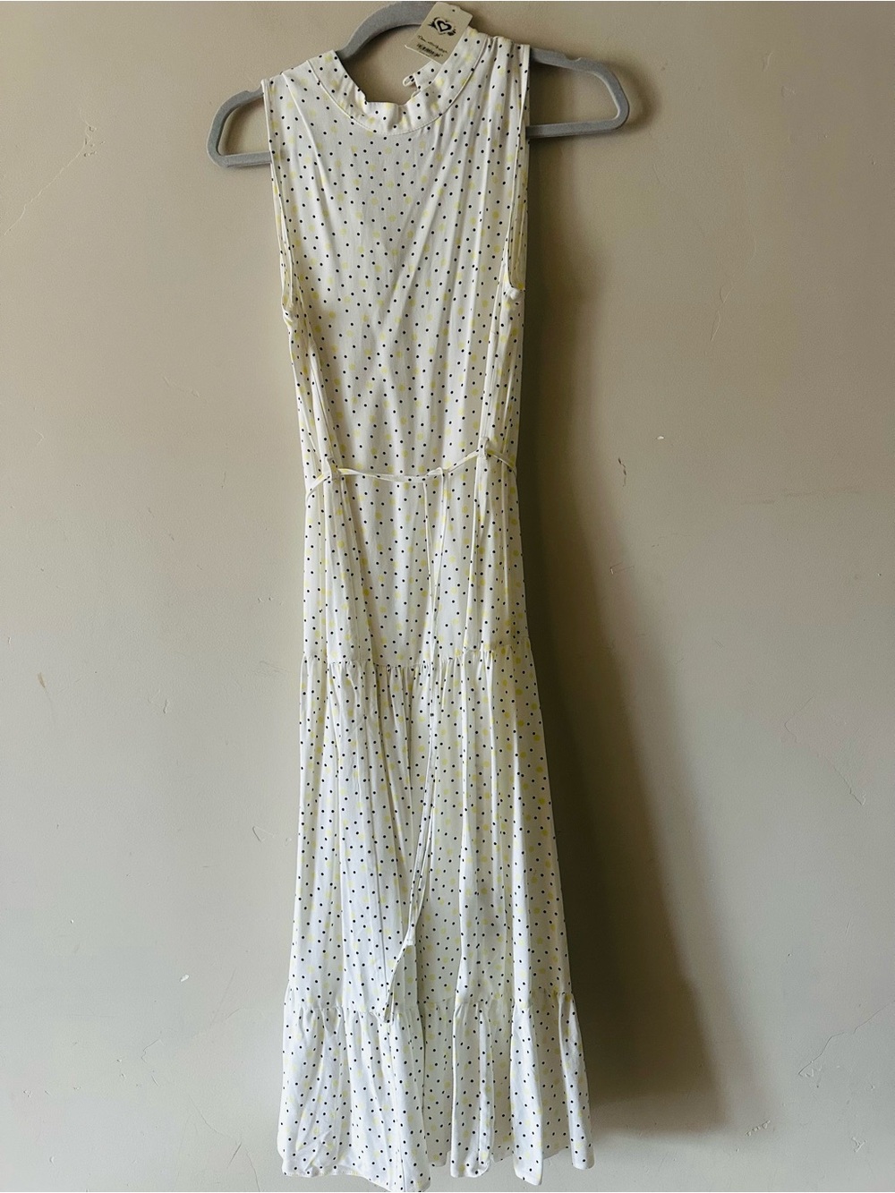 Miss Selfridge Cream Maxi Dress with Navy Polka Dots